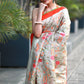 Exclusive embroidered silk linen saree