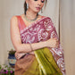 Pink & Green dyed exclusive hand Batik cotton saree