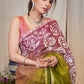 Pink & Green dyed exclusive hand Batik cotton saree