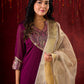 Regal Purple Silk Kurta with Gathered Silhouette & Brocade Accents