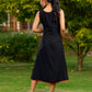 Handcrafted Black Rayon Dress Adorned with Traditional Warli Painting - Jacket Optional