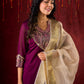 Regal Purple Silk Kurta with Gathered Silhouette & Brocade Accents