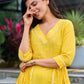 Lemon yellow pleated kurta accented with delicate lace detailing-pant optional