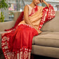 Elegant Red Pure Silk Saree with White Warli Art Print & Folk Motif Pallu