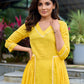 Lemon yellow pleated kurta accented with delicate lace detailing-pant optional
