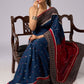 Exclusive blue & maroon combination cotton saree with Ajrakh border