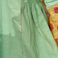 Green Artisan Cotton Top with Contrast Mustard Floral Printed Sleeves and Delicate Embellishments and Hand Embroidered Kantha