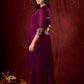 Regal Purple Silk Kurta with Gathered Silhouette & Brocade Accents
