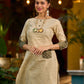 timeless cream kurta enhanced with handcrafted olive bandhani elements.
