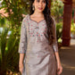 Refined Grey Cotton Silk Kurta with Intricate Contrasting Mirror Work