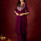Regal Purple Silk Kurta with Gathered Silhouette & Brocade Accents