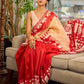 Elegant Red Pure Silk Saree with White Warli Art Print & Folk Motif Pallu