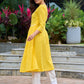 Lemon yellow pleated kurta accented with delicate lace detailing-pant optional