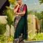 Classic Bottle Green Georgette Saree with Kalamkari Border Detailing & Ajrakh Highlight