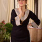 Timeless Black Cotton Kurta with White Floral Hand Block Printed Yoke, Cuffs & Hem with Contrast Button Detail