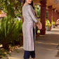 Refined Grey Cotton Silk Kurta with Intricate Contrasting Mirror Work