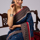 Exclusive blue & maroon combination cotton saree with Ajrakh border