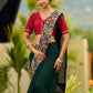 Classic Bottle Green Georgette Saree with Kalamkari Border Detailing & Ajrakh Highlight