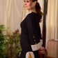 Timeless Black Cotton Kurta with White Floral Hand Block Printed Yoke, Cuffs & Hem with Contrast Button Detail