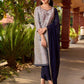 Refined Grey Cotton Silk Kurta with Intricate Contrasting Mirror Work
