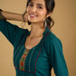 Stylish dark green cotton top with pleats,mirror,and pearl work - Skirt optional