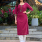 Magenta cotton kurta with Ikkat blend and inverted tuck detailing - ikkat pant optional