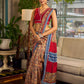 Elegant Mustard Kalamkari Print Chanderi Saree with Navy Blue Indigo Border