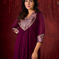 Regal Purple Silk Kurta with Gathered Silhouette & Brocade Accents