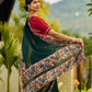 Classic Bottle Green Georgette Saree with Kalamkari Border Detailing & Ajrakh Highlight