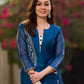 Elegant Navy Blue Chanderi Hand Block Printed Kurta with Intricate Motifs