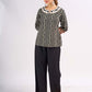 Black Cotton Contemporary Top with Ethnic Stripe Pattern and Embroidered Neckline