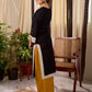 Timeless Black Cotton Kurta with White Floral Hand Block Printed Yoke, Cuffs & Hem with Contrast Button Detail