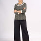 Black Cotton Contemporary Top with Ethnic Stripe Pattern and Embroidered Neckline