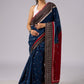 Exclusive blue & maroon combination cotton saree with Ajrakh border