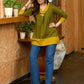Earthcrafted Olive Mustard Top with Kantha Stitches and Cowrie Shell Highlights