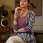 Classic Checkered Cotton Gathered Top Featuring A Contrasting Maroon Embroidered Yoke And Sleeves