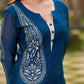 Elegant Navy Blue Chanderi Hand Block Printed Kurta with Intricate Motifs