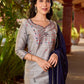 Refined Grey Cotton Silk Kurta with Intricate Contrasting Mirror Work