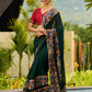 Classic Bottle Green Georgette Saree with Kalamkari Border Detailing & Ajrakh Highlight