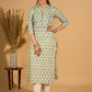 Lush Lemon Mul Cotton Kurta with Contrast Piping and Delicate Pearl Embellishments