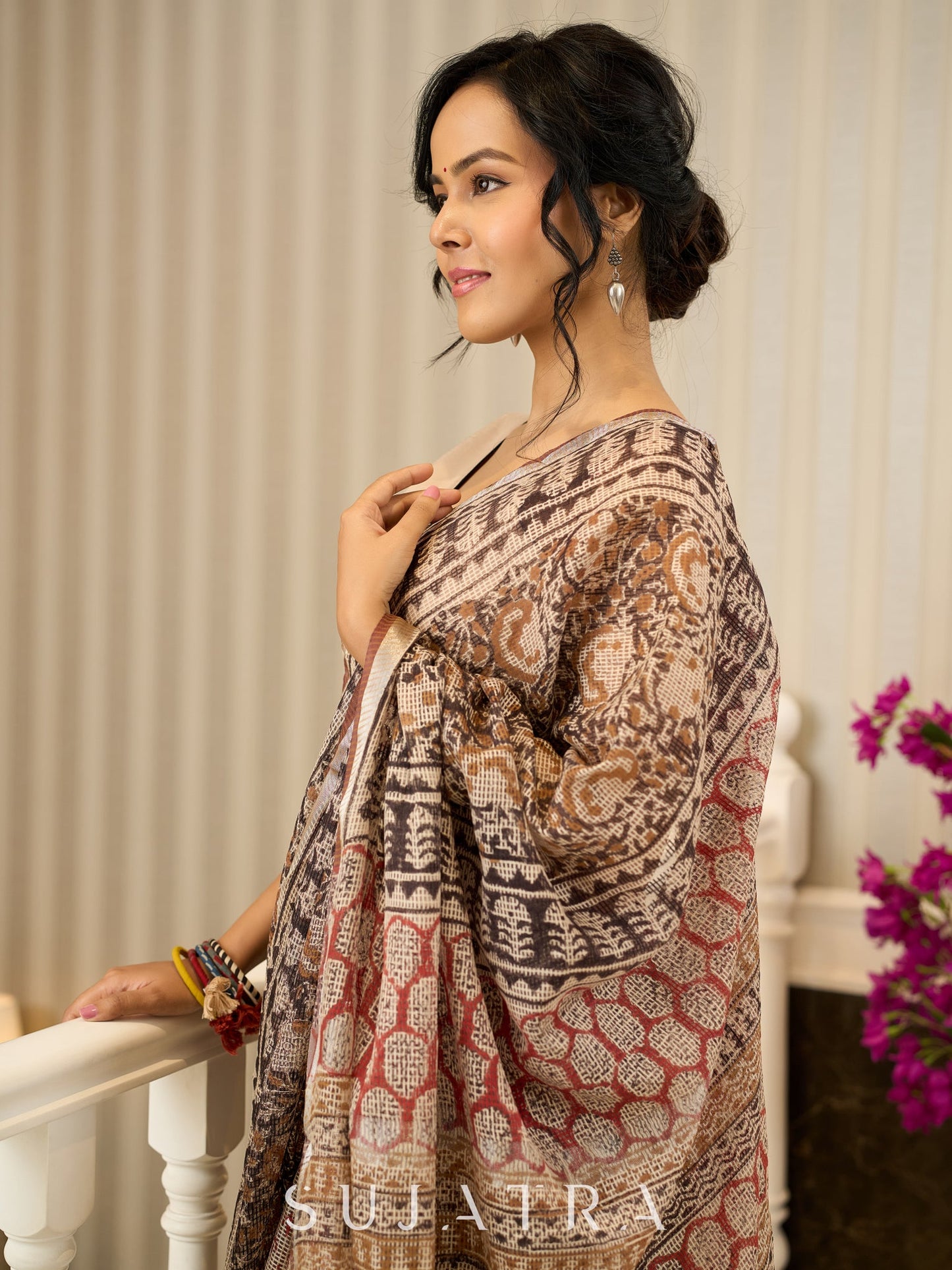 Rustic charm woven in earthy tones—hand block printed kota saree