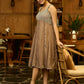 Earth Essence Paneled Brown Dress with Contrast Yoke