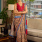 Elegant Mustard Kalamkari Print Chanderi Saree with Navy Blue Indigo Border
