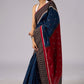 Exclusive blue & maroon combination cotton saree with Ajrakh border