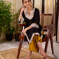 Timeless Black Cotton Kurta with White Floral Hand Block Printed Yoke, Cuffs & Hem with Contrast Button Detail