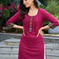 Magenta cotton kurta with Ikkat blend and inverted tuck detailing - ikkat pant optional