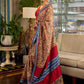 Elegant Mustard Kalamkari Print Chanderi Saree with Navy Blue Indigo Border