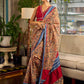 Elegant Mustard Kalamkari Print Chanderi Saree with Navy Blue Indigo Border