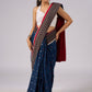Exclusive blue & maroon combination cotton saree with Ajrakh border