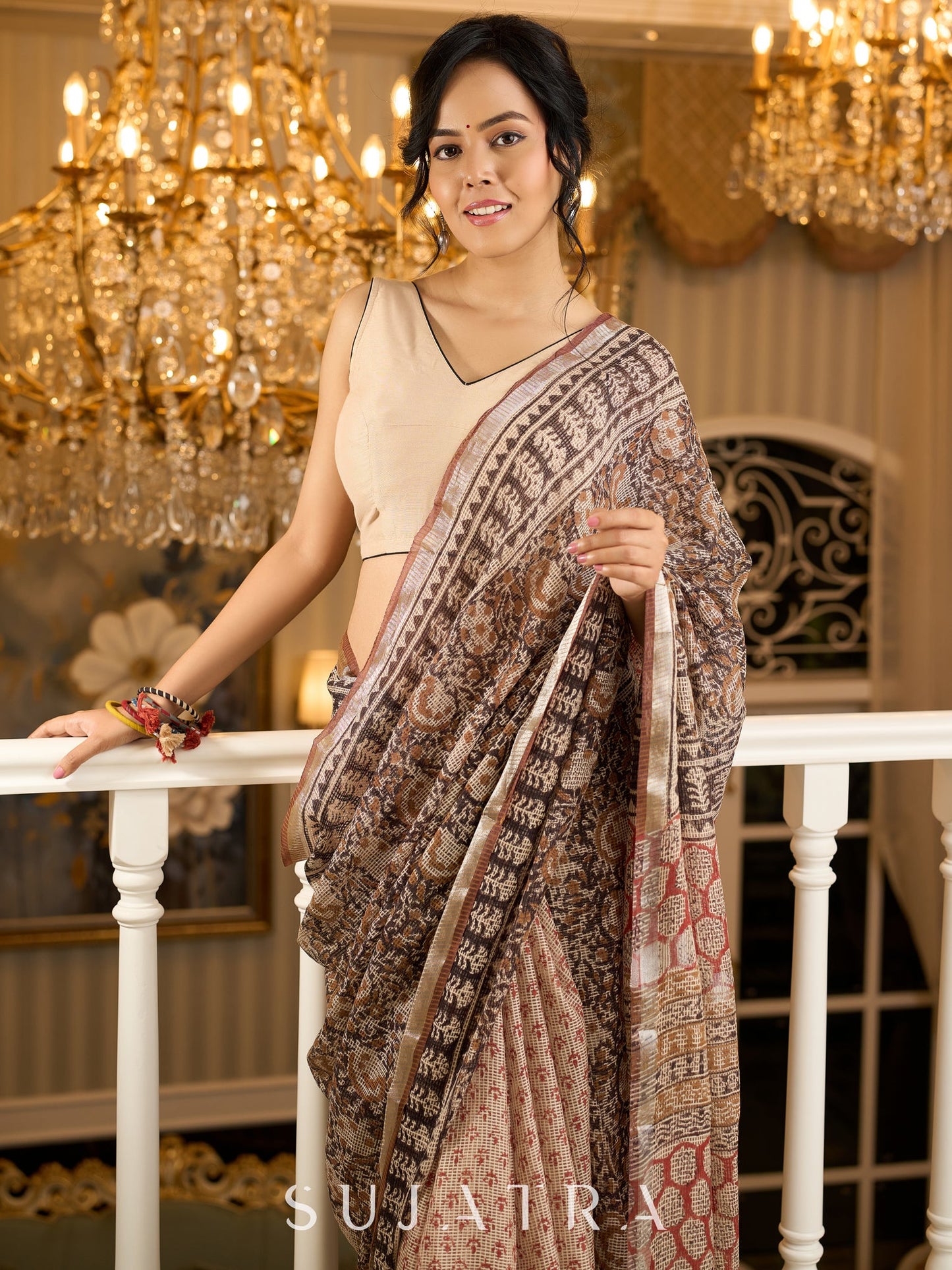 Rustic charm woven in earthy tones—hand block printed kota saree